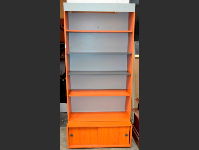 CHERRY FOIL & GREY DISPLAY SHELF, 91 x 45 x 197cm