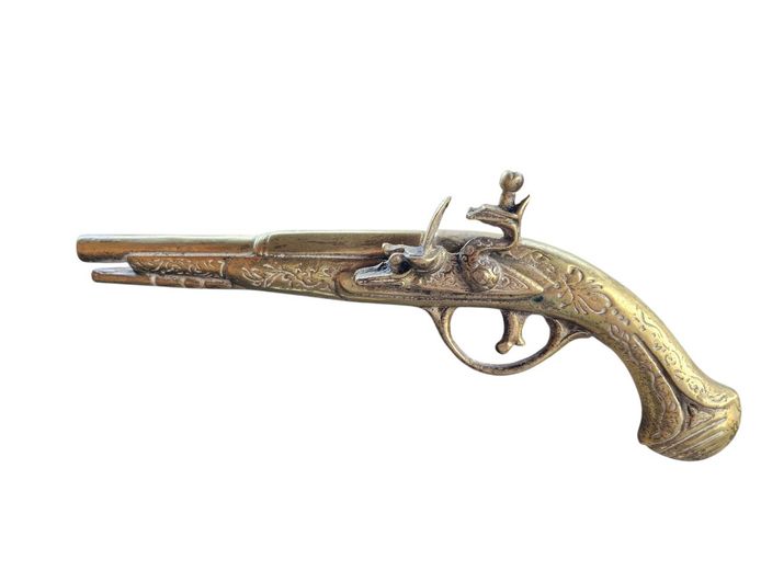 Vintage Replica Brass Flintlock Pistol Wall Hanger