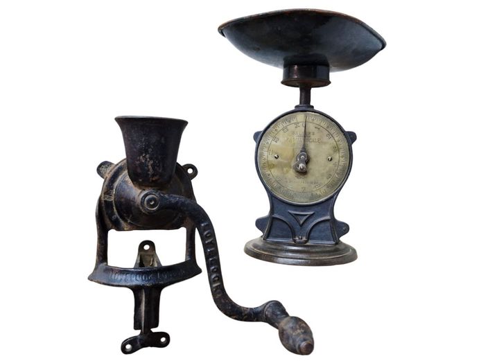 Vintage Cast Iron Scale & Lovelock Coffee Grinder