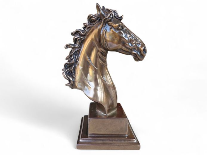 Horse Head Resin Sculpture on Plinth