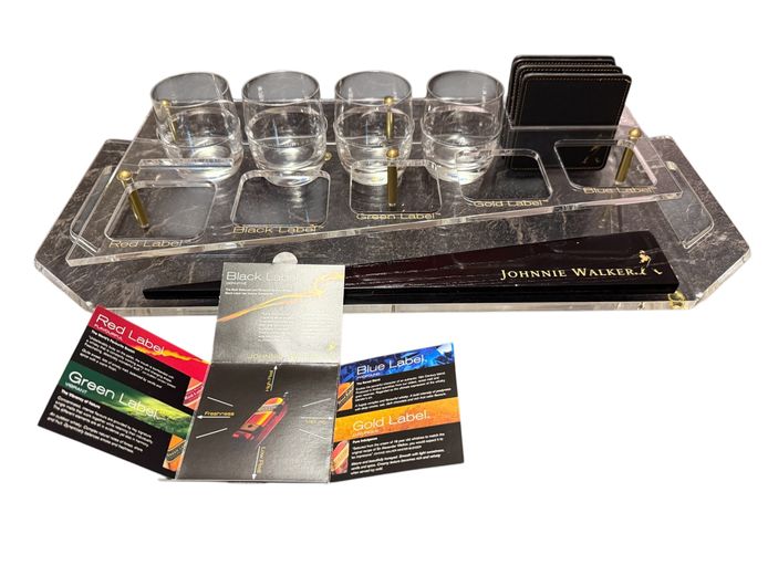Johnnie Walker Drinks Tray with 4 Glasses and 4 Coasters (Includes Tasting Notes) 