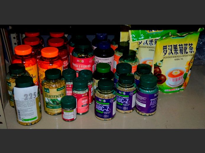 LARGE LOT: VARIOUS VITAMINS, HERBAL TEA, etc [Condition of contents unknown]