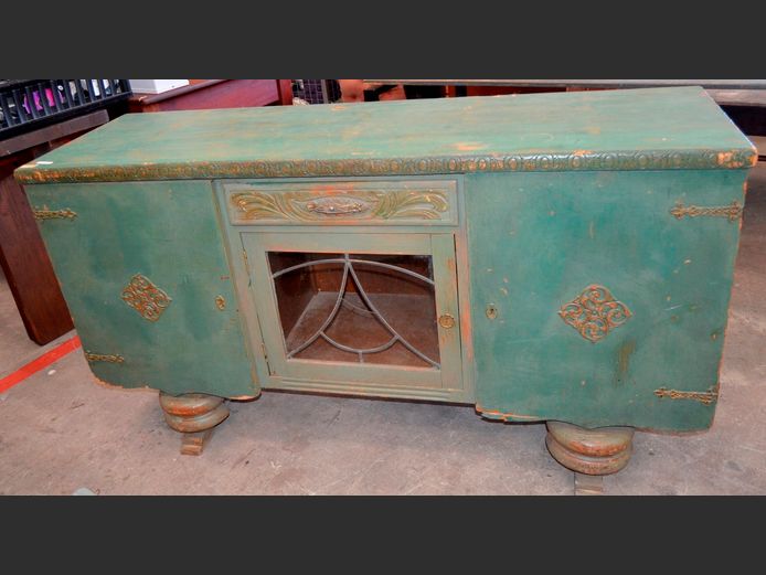 RETRO GREEN 3-DOOR SINGLE DRAWER SIDEBOARD, 150 x 45 x 71cm [Needs TLC]
