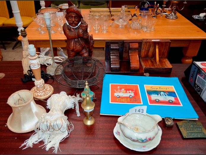 BAVARIA GRAVY BOAT, WIRE BASKET, BEDSIDE LAMPS, etc