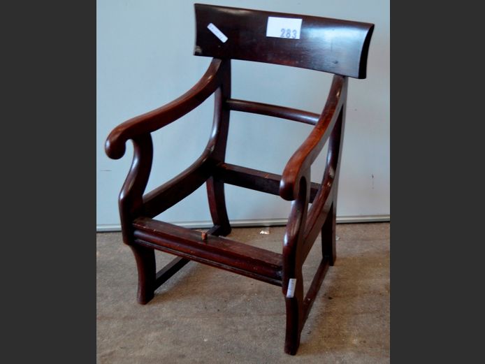ANTIQUE MAHOGANY CHILDREN'S ARMCHAIR [Seat needed]