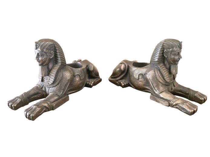 Pair of Egyptian Sphinx Veronese Candle Holder Figurines