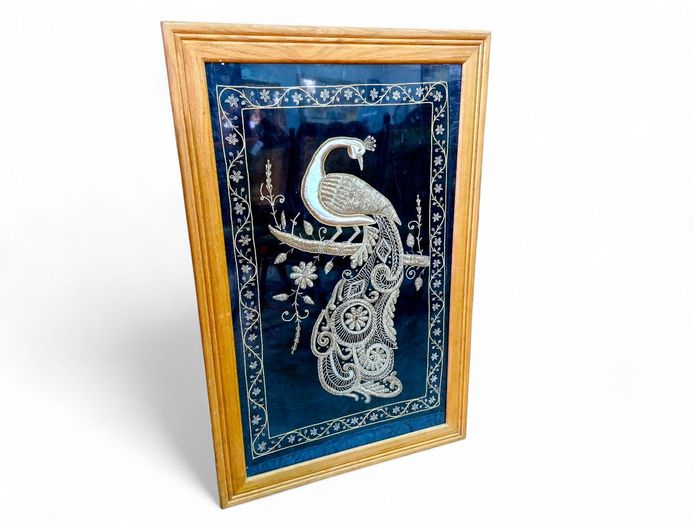 Framed Embroidered Peacock Wall Art