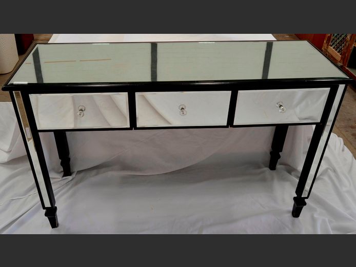 BLACK PAINTED BEVELLED MIRROR & 3-DRAWER HALL TABLE`, 120 x 40 x 75cm