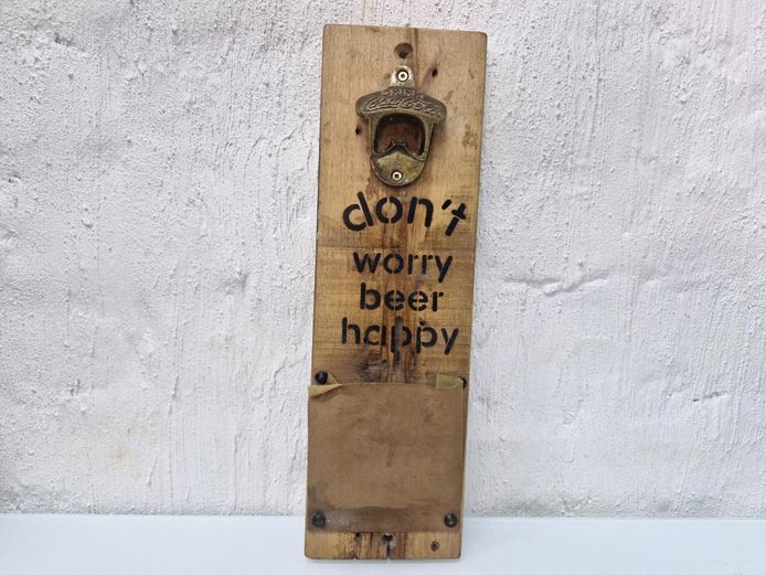 Vintage Style Wooden Wall Bottle Opener Cap Catcher