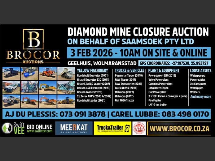 DIAMOND MINE CLOSURE AUCTION @ GEELHUIS, WOLMARANSSTAD