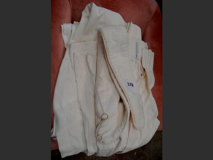 PAIR WHITE LINED CURTAINS WITH TIEBACKS