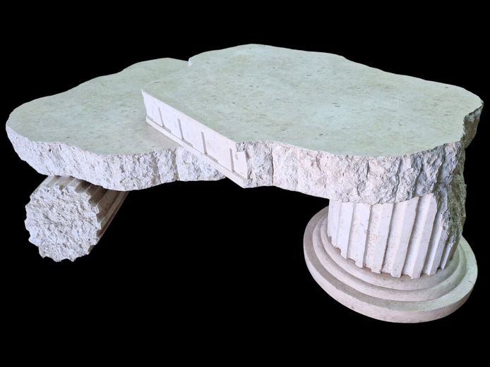 Vintage Roman Column Faux Marble Stone Coffee Table