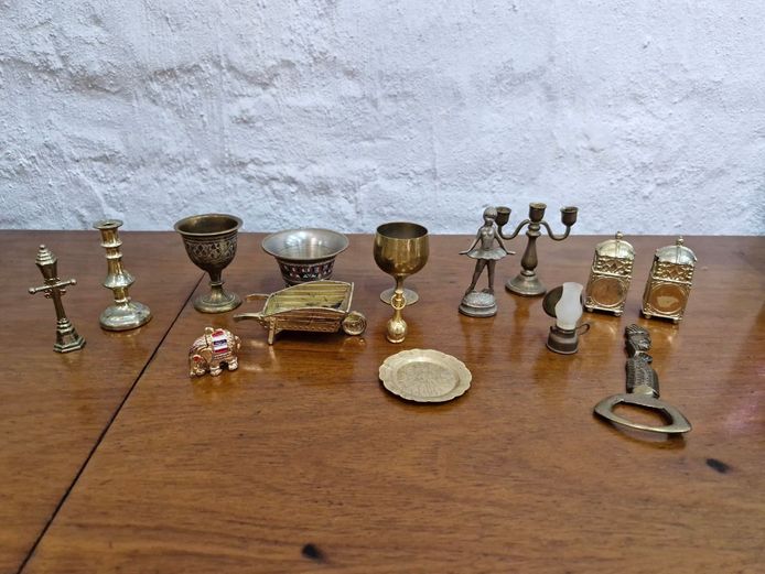 Collection of Vintage Miniature Brass Printer's Tray Ornaments