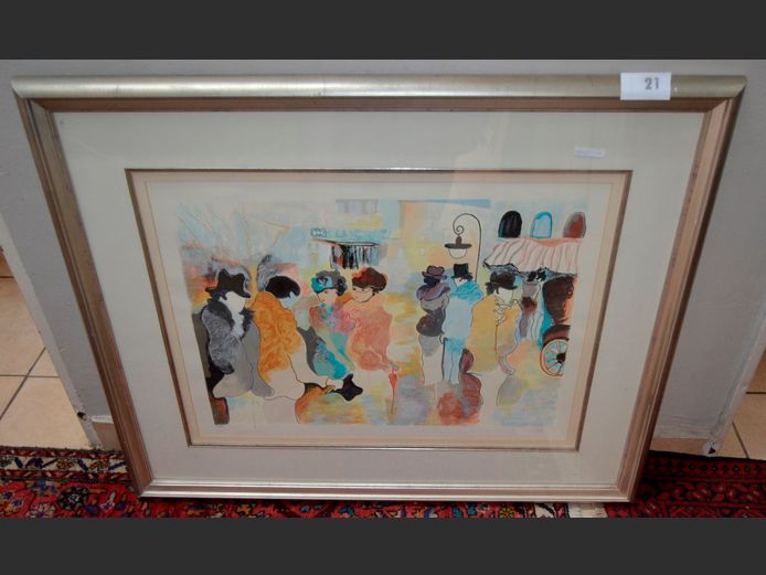 SILVER GILT FRAMED PRINT "OLD TOWN", 73 x 54cm