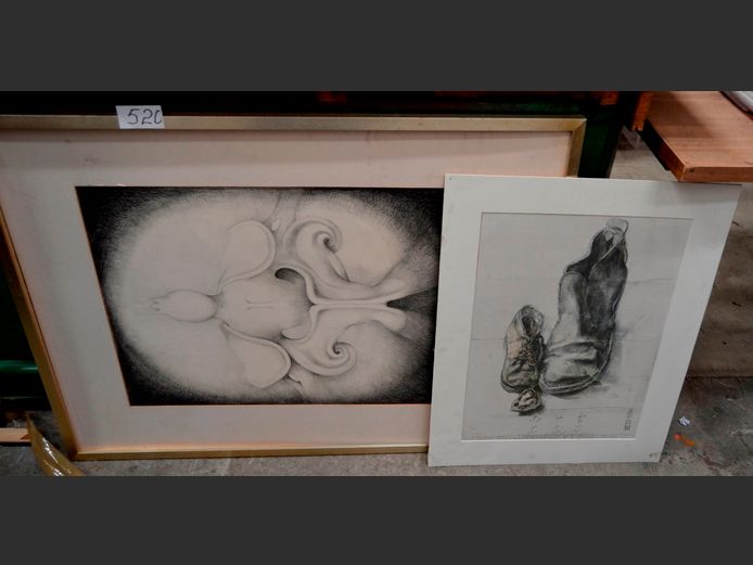 LOT OF 2: FRAMED ABSTRACT PRINTS, 71 x 51cm & 54 x 39cm [Damaged]