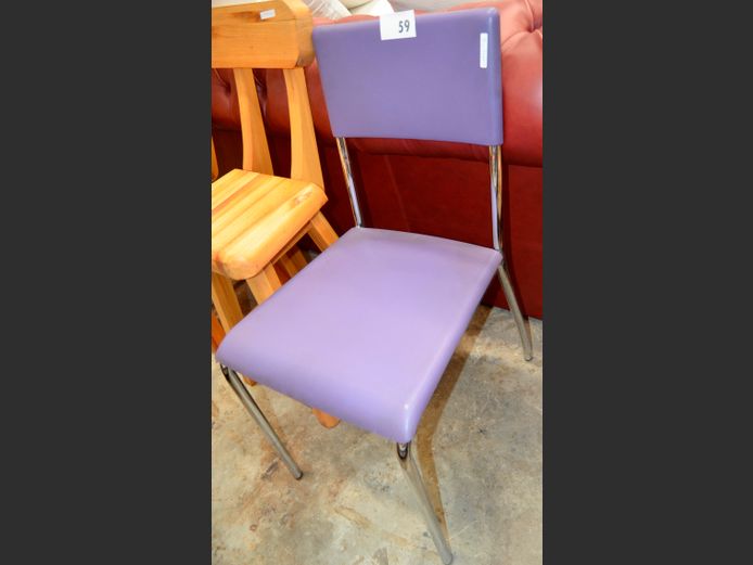 PURPLE PLASTIC CHAIR ON STEEL FRAME