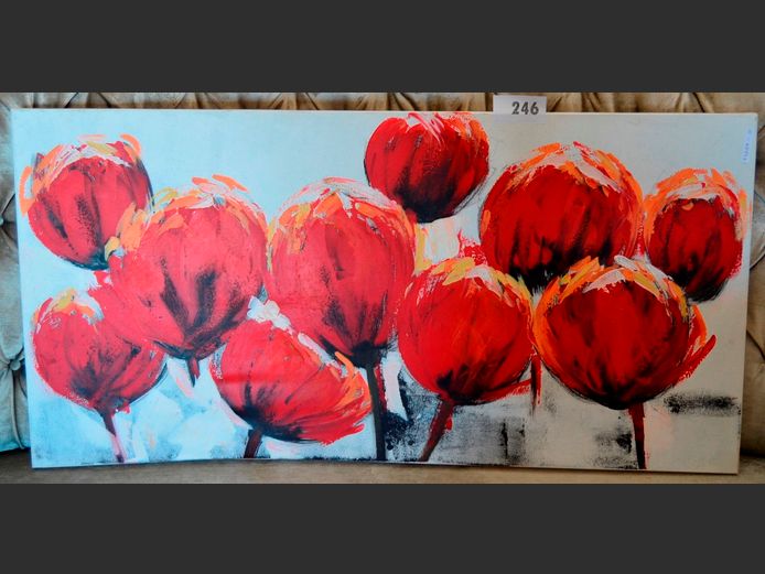 UNFRAMED OIL ON CANVAS "POPPIES", 99 x 50cm
