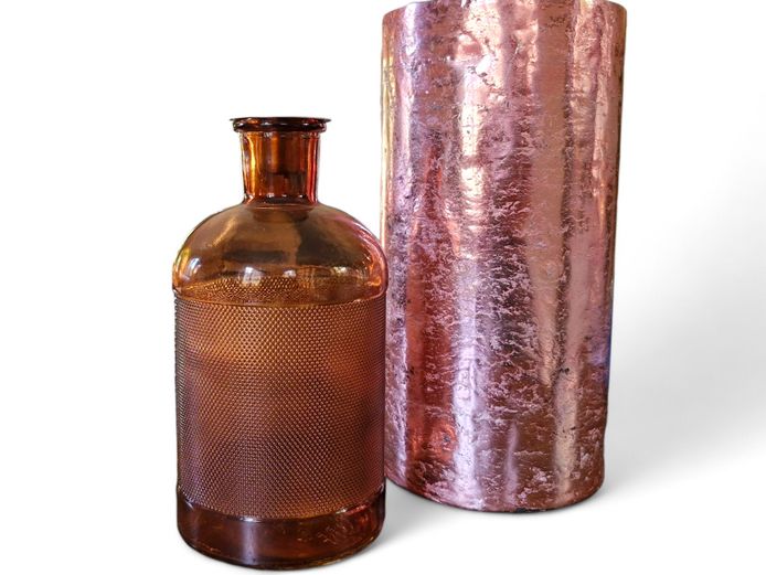 Decorative Glass Bottle Candle Holder & Rose Gold Vase