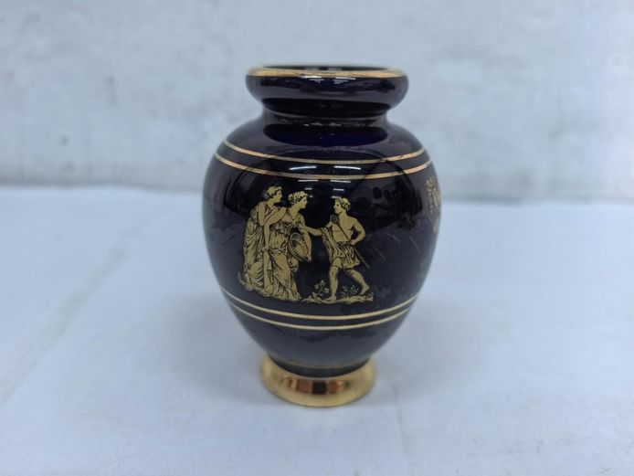 Miniature Cobalt Blue Greek Vase with 24K Gold Detailing