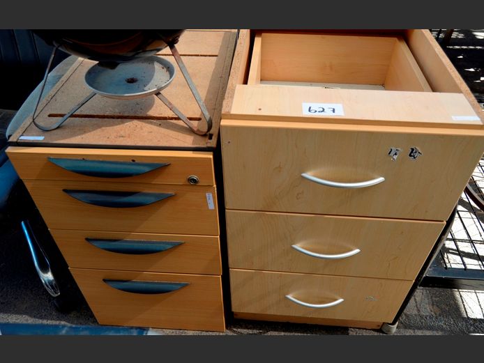 LOT OF 2: OAK FOIL OFFICE PEDESTALS, 57 x 45 x 77cm & 60 x 40 x 69cm [Top to both needed] [5,8]