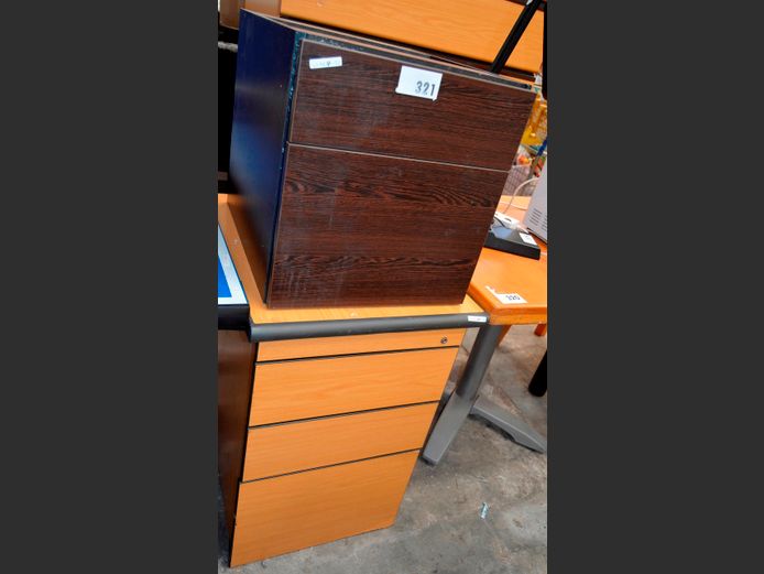 OAK FOIL 3-DRAWER DESK PEDESTAL & ANOTHER