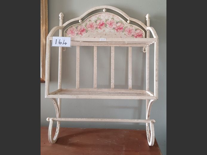 VINTAGE METAL CREAM PAINTED 2-TIER WALL MOUNT SHELF