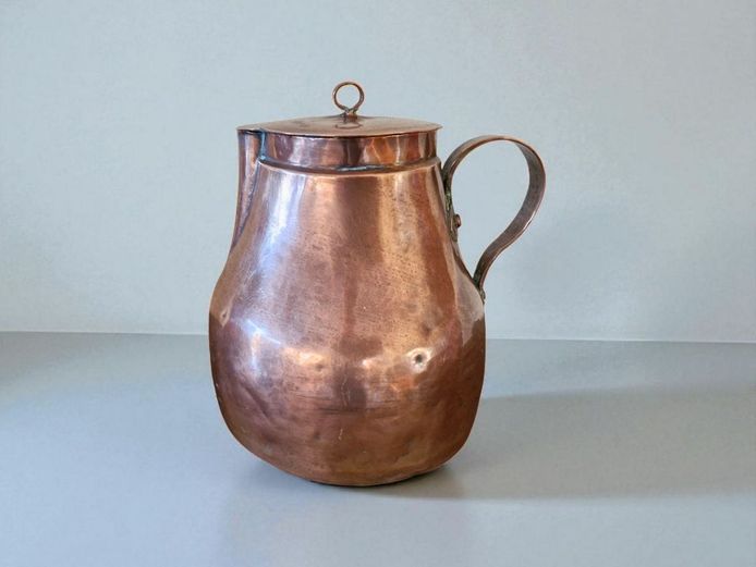 Antique Lidded Copper Pitcher