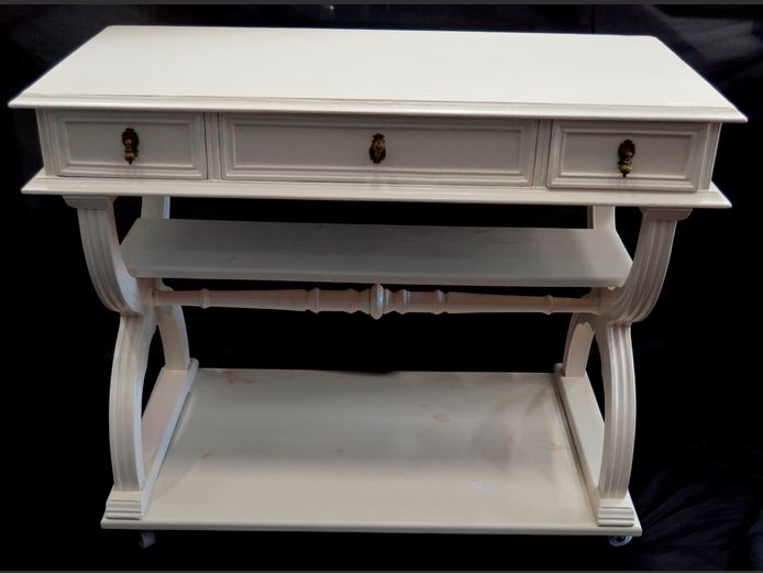WHITE 3-DRAWER SERVER ON CASTORS WITH BOTTOM SHELF, 106 x 51 x 83cm