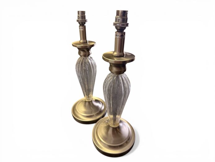 Pair of Vintage Brass Coloured & Glass Table Lamps