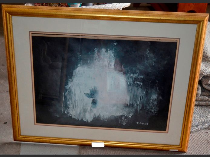 GILT FRAMED MIXED MEDIA "SHIP", BY T.V NIEKERK, 70 x 50cm