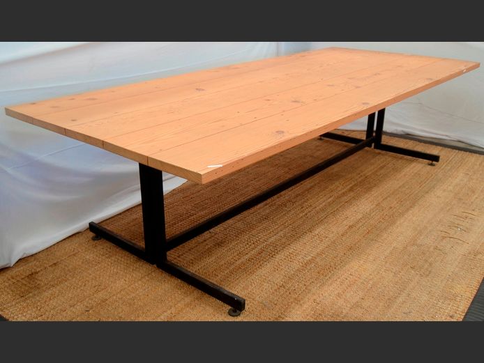 OREGON PINE & METAL 10-SEATER KITCHEN TABLE, 290 x 122 x 74cm