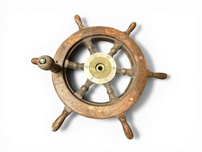 Vintage Wooden Ship Steering Wheel (Decor Nautical Piece)