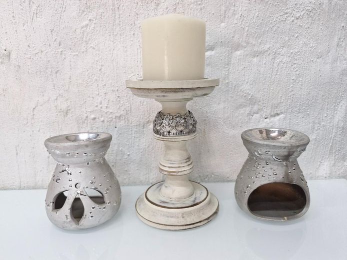 Rustic 3-Piece Candle Holder & Tealight Oil Burner Set