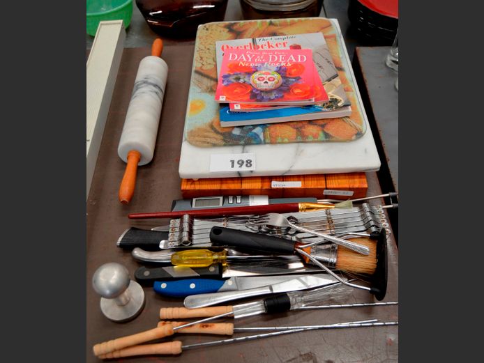 MARBLE CUTTING BOARD WITH MATCHING ROLLING PIN, KITCHEN UTENSILS, etc