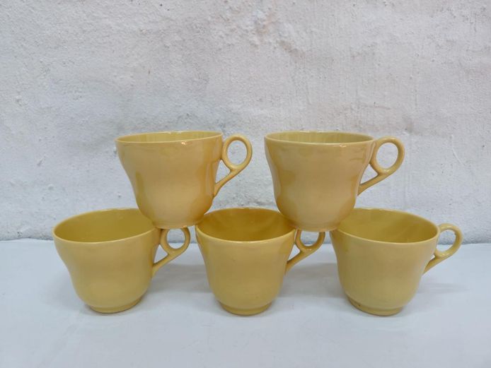 Mid-Century Modern Buttercup Yellow Ceramic Tea Cups – Set of 5