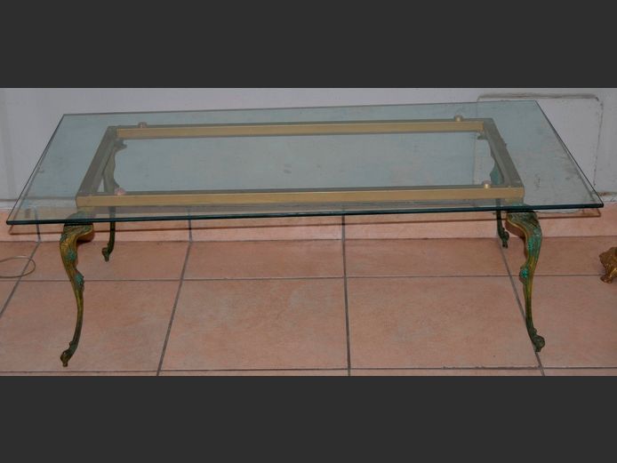 BRASS & GLASS COFFEE TABLE, 125 x 65 x 42cm