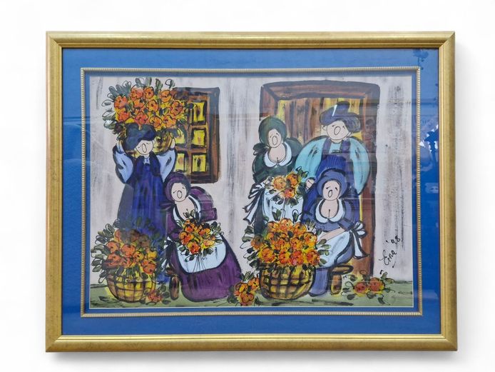Erna Basson 1998 "Abstract Farm Scene" Framed Art
