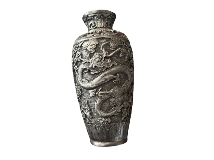 Decorative Oriental Dragon Relief Vase – Black Antique Finish