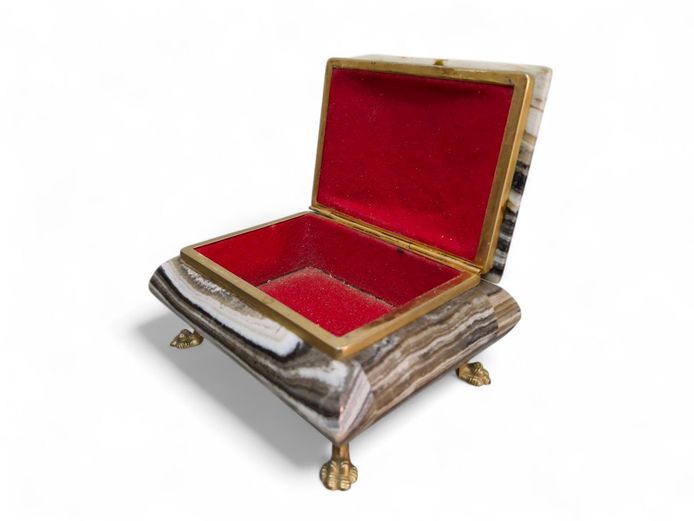 Vintage Onyx Jewellery Box on Brass Lion Feet