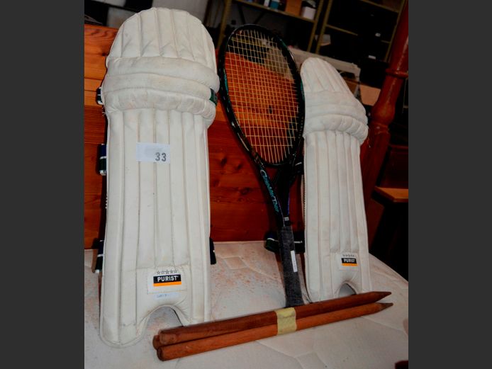 CRICKET PADS, TENNIS RACQUET, etc