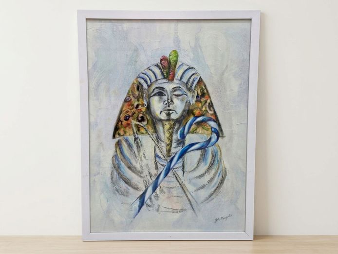 Framed Mixed Media Artwork of an Egyptian Pharaoh by JR Margolis