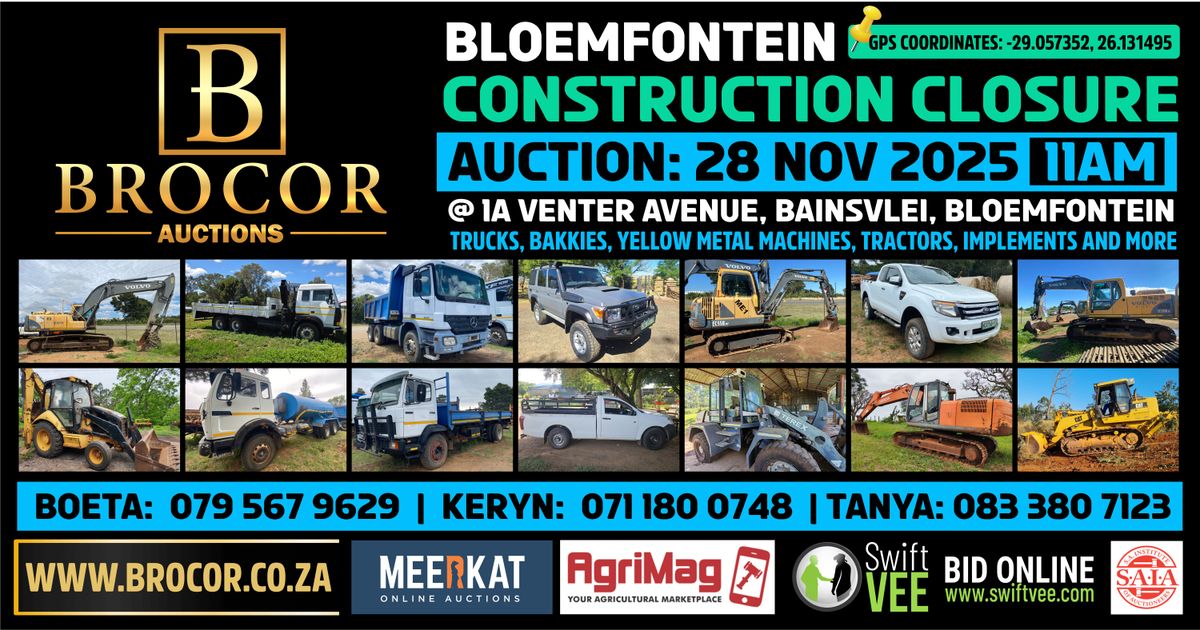 BLOEMFONTEIN CONSTRUCTION CLOSURE AUCTION | SwiftVEE | South Africa’s ...