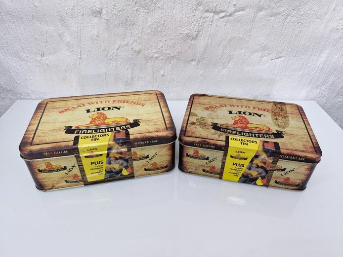 Pair of Lion Match Firelighters Collectors Tins