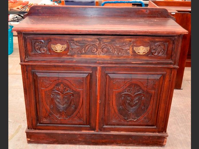 EDWARDIAN MAHOGANY 2-DOOR, SINGLE DRAWER WRITING CABINET, 120 x 45 x 109cm [In need of restoration]