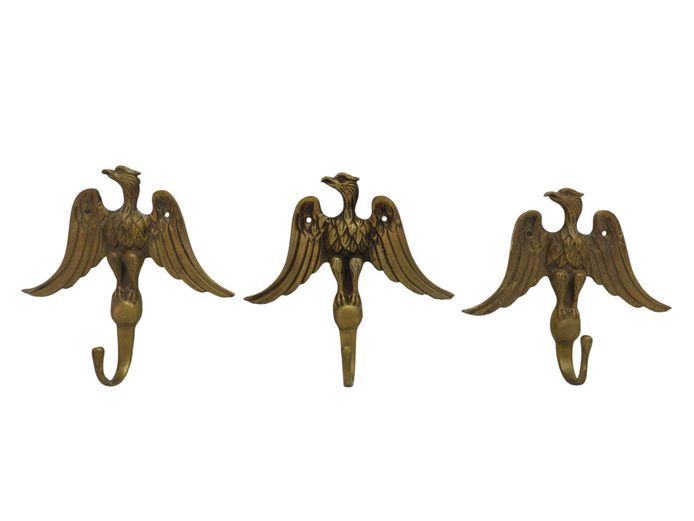 Set of Three Vintage Cast Solid Brass Imperial Eagle Wall Hooks