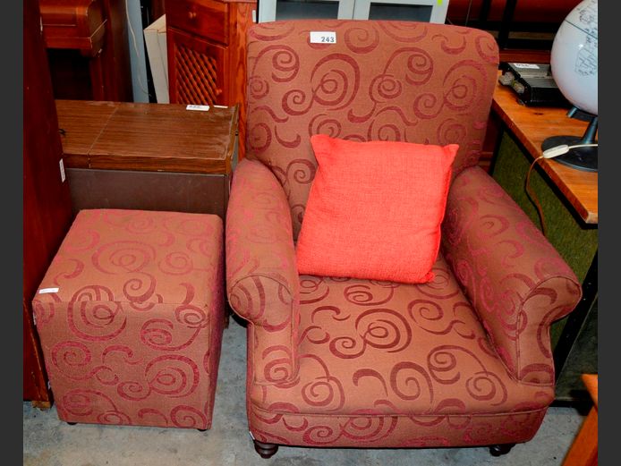 FULLY UPHOLSTERED LIBRARY ARMCHAIR WITH MATCHING OTTOMAN [25,26]