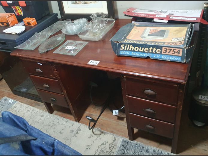 TEAK 6-DRAWER DESK, 138 x 76 x 77cm [Top splitting]