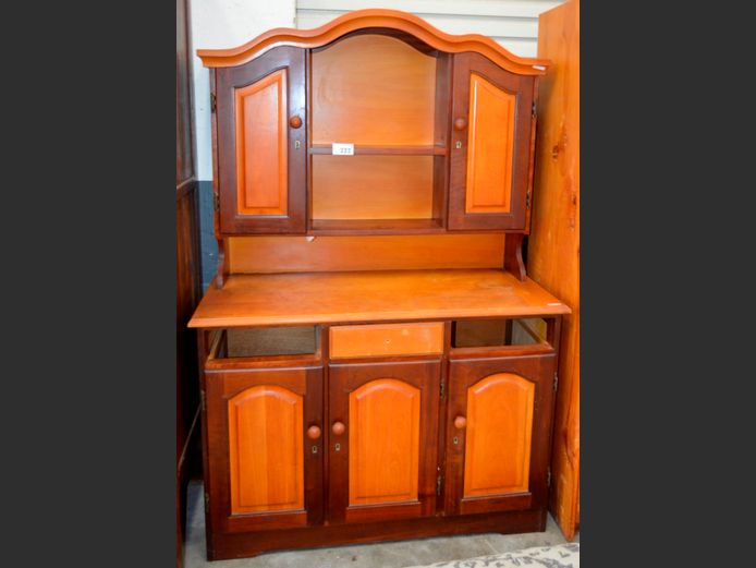 YELLOWWOOD & IMBUIA 3-DOOR, 3-DRAWER WELSH DRESSER, 122 x 51 x 184cm [2 drawers needed, scratched, knob needed]