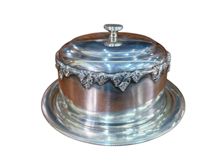 Seranco Silver-Plated Butter Dish with Grape Leaf Detailing