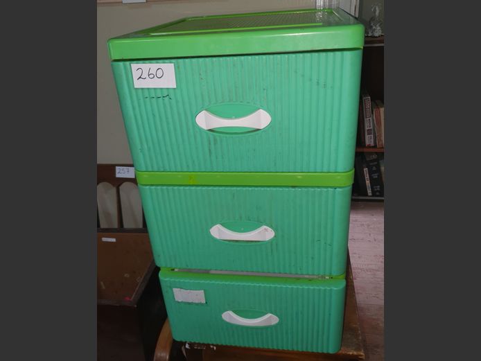 GREEN PLASTIC 3-DRAWER SPACE SAVER, 40 x 46 x 70cm
